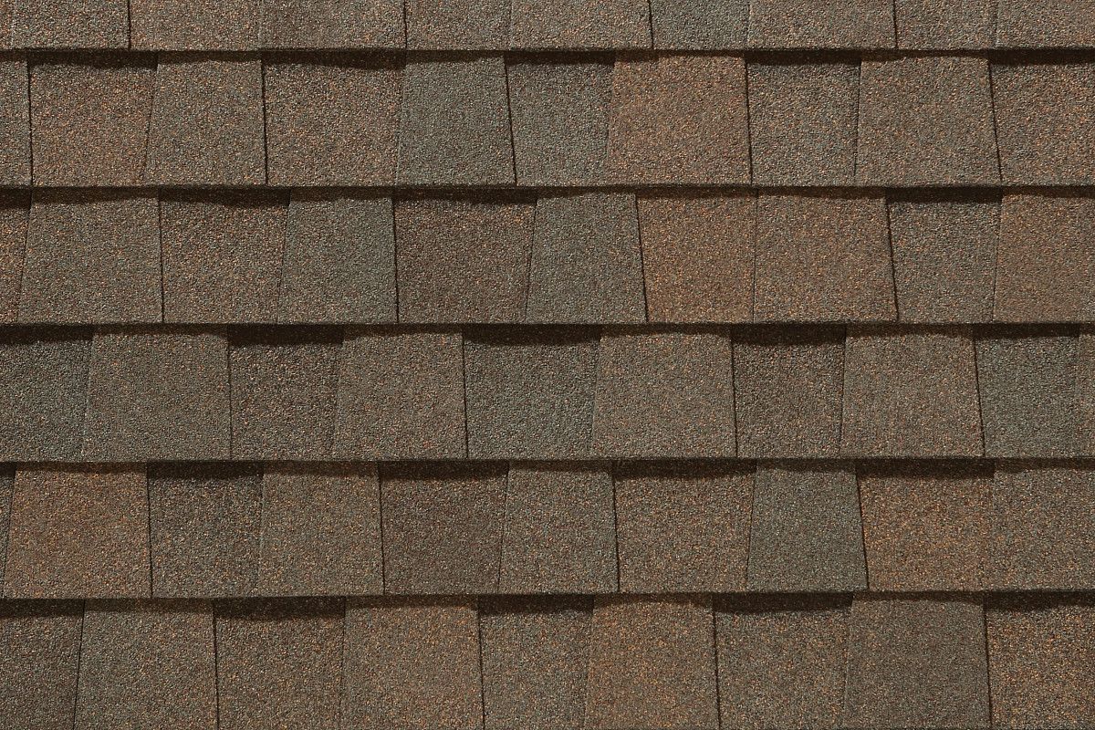 Brown asphalt roof shingles.