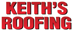 Keith's Roofing logo in red text, with a dark shadow, on a white background.