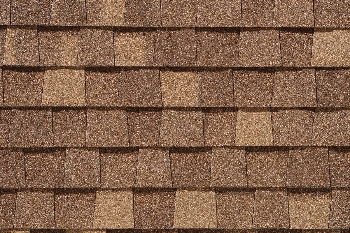 Brown asphalt roof shingles.