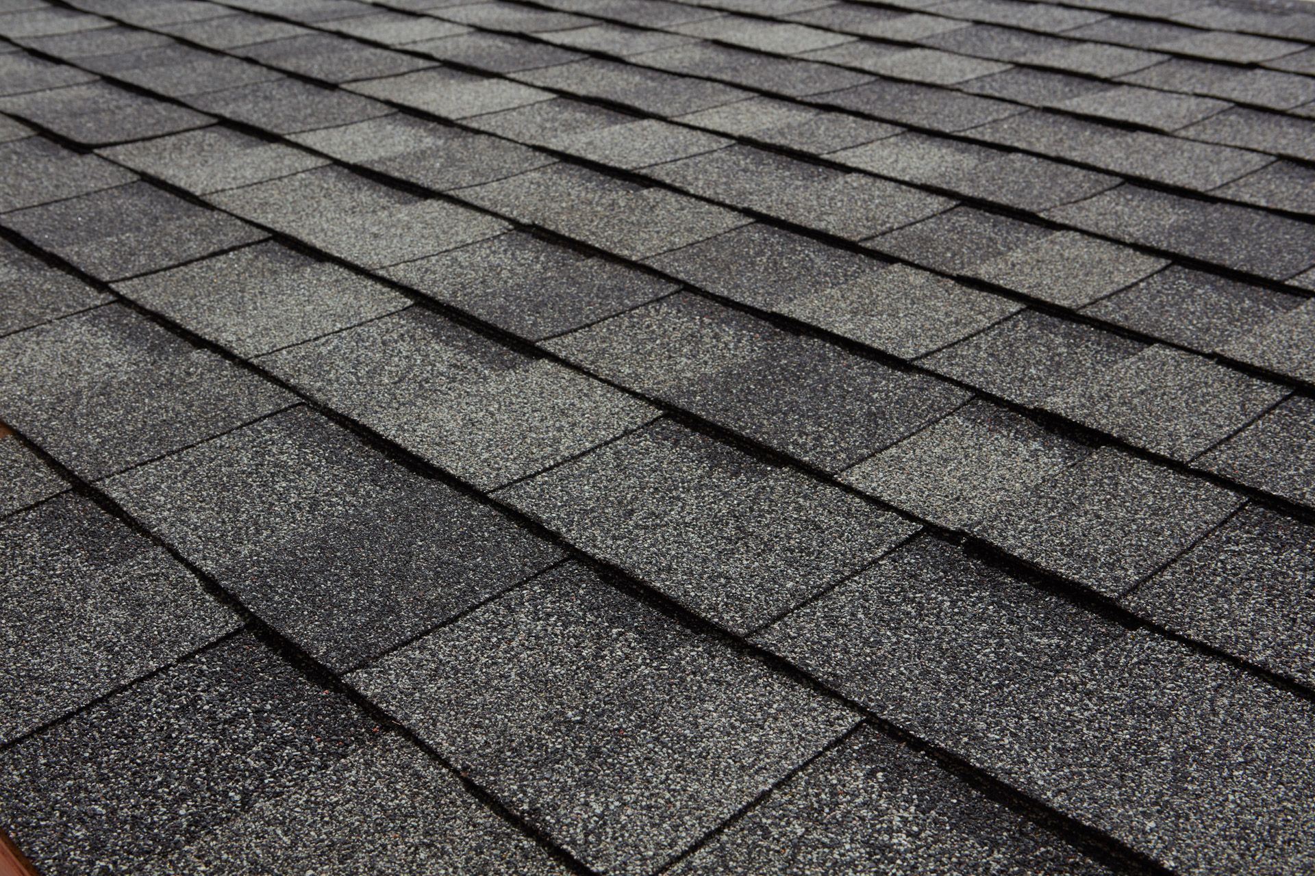 Close-up of a gray asphalt shingle roof.