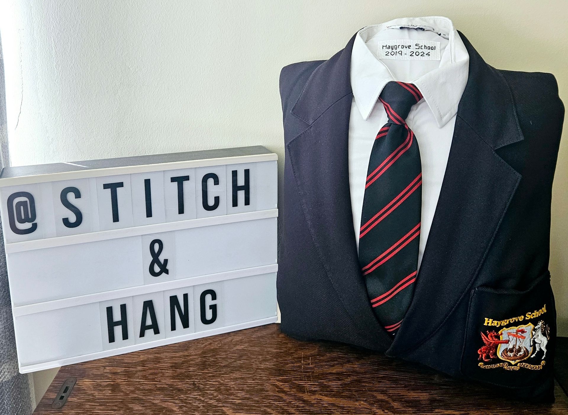 Large memory keepsake cushion created from school uniform blazer, shirt and tie