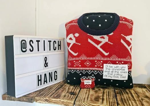 Memory cushion and memory keyring made from a christmas jumper