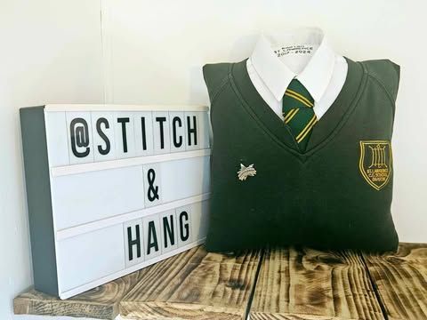 Memory cushion made from school uniform. jumper shirt and tie