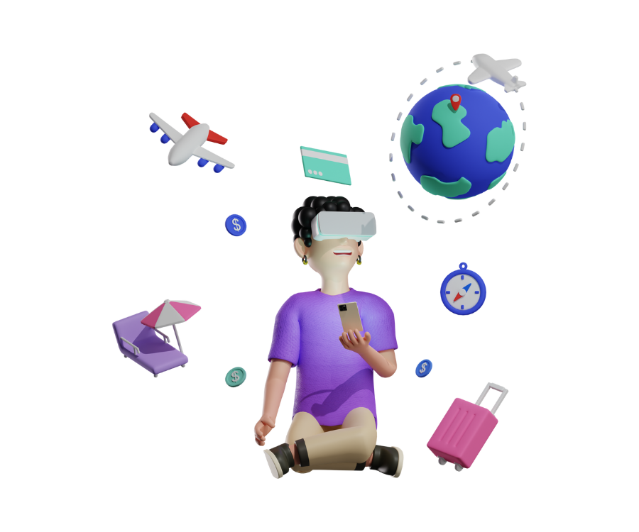 A 3d illustration of a person wearing a virtual reality headset.