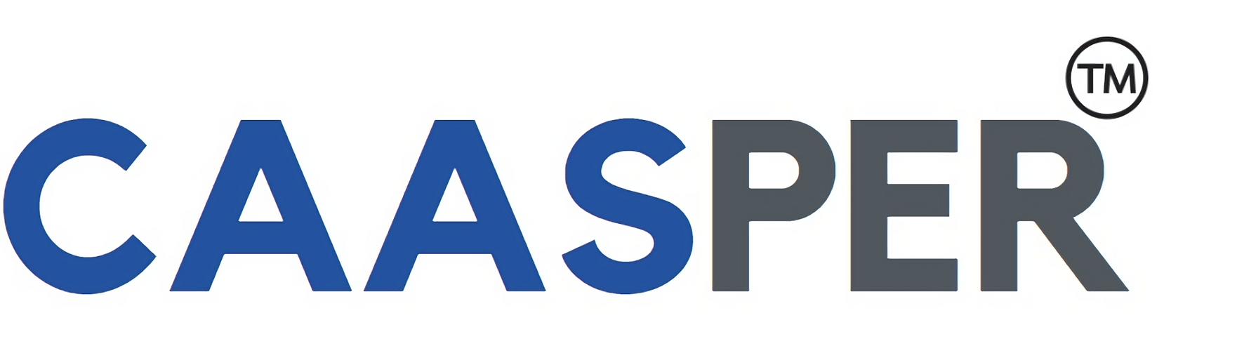 A blue and black caasper logo on a white background