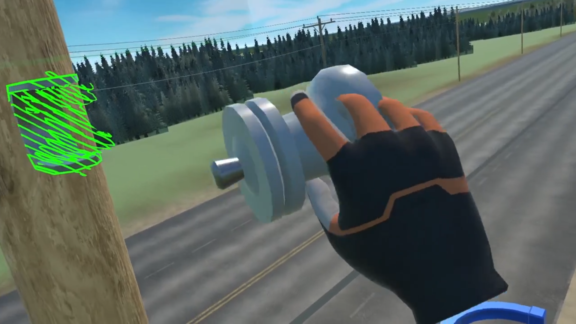 A person is holding a dumbbell in their hand in a video game.