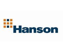 The logo for hanson is blue and orange on a white background.