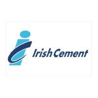 The logo for irish cement is a blue and white logo on a white background.