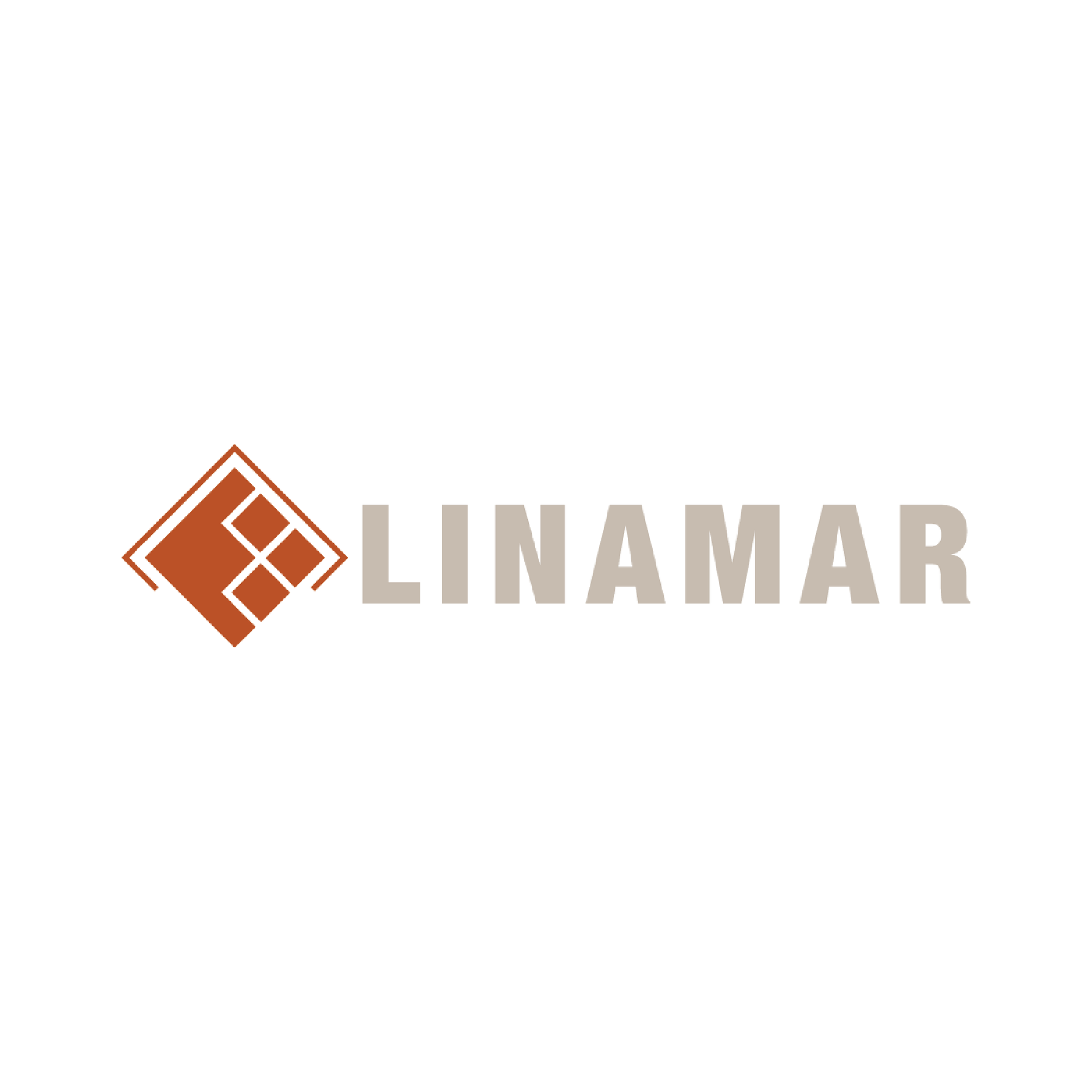 Logo for Linamar: orange square with tiled design next to grey text 