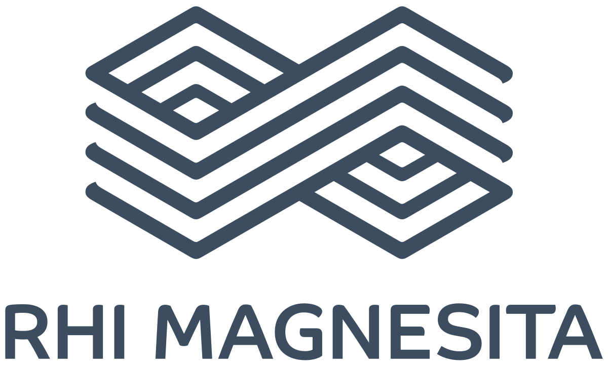 A logo for a company called rhi magnesita with a geometric design.