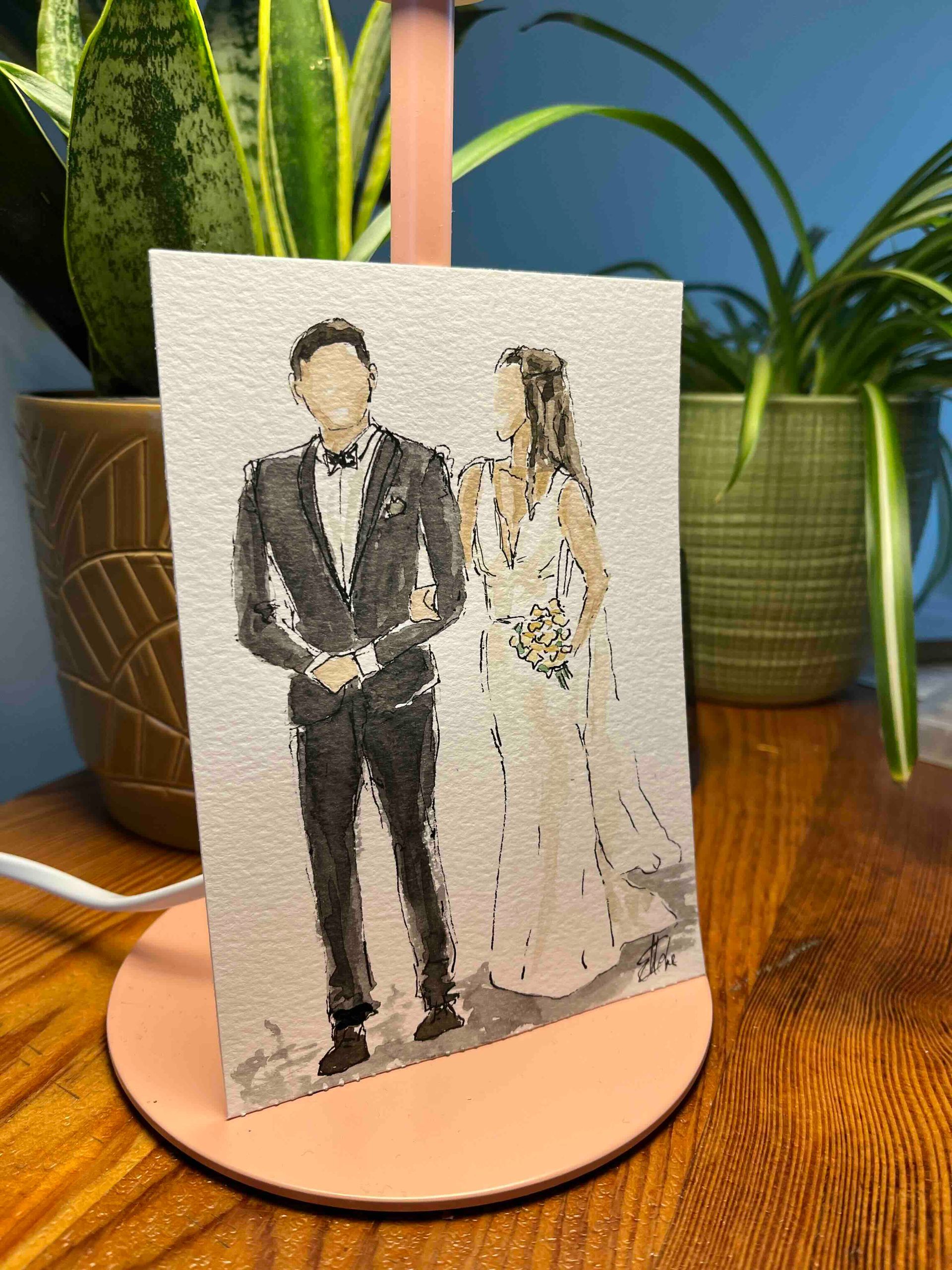 Aquarel portret van een bruidspaar