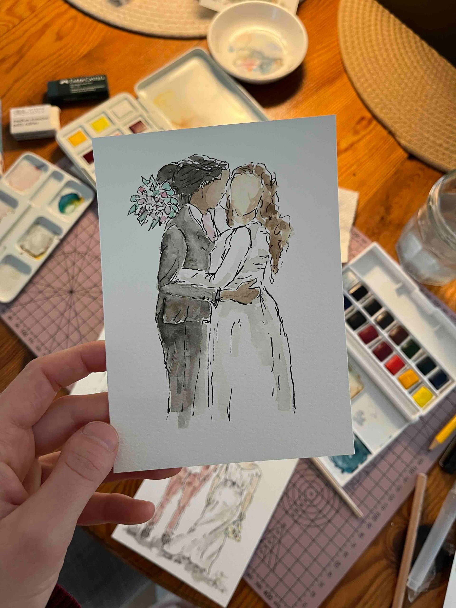 Aquarel illustratie van bruidspaar