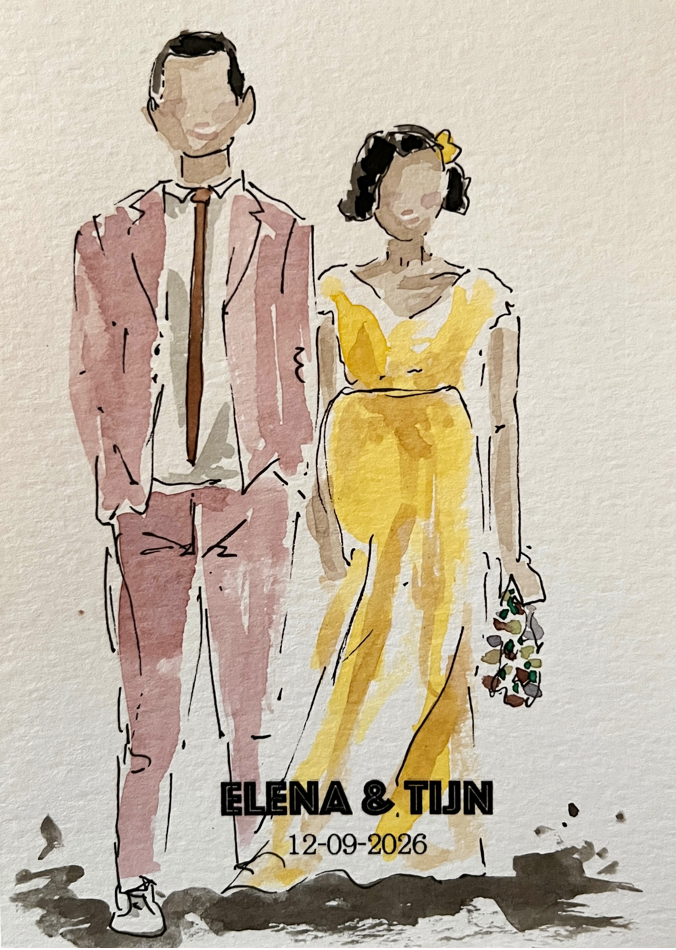 personalisatie op papier portret gasten bruiloft