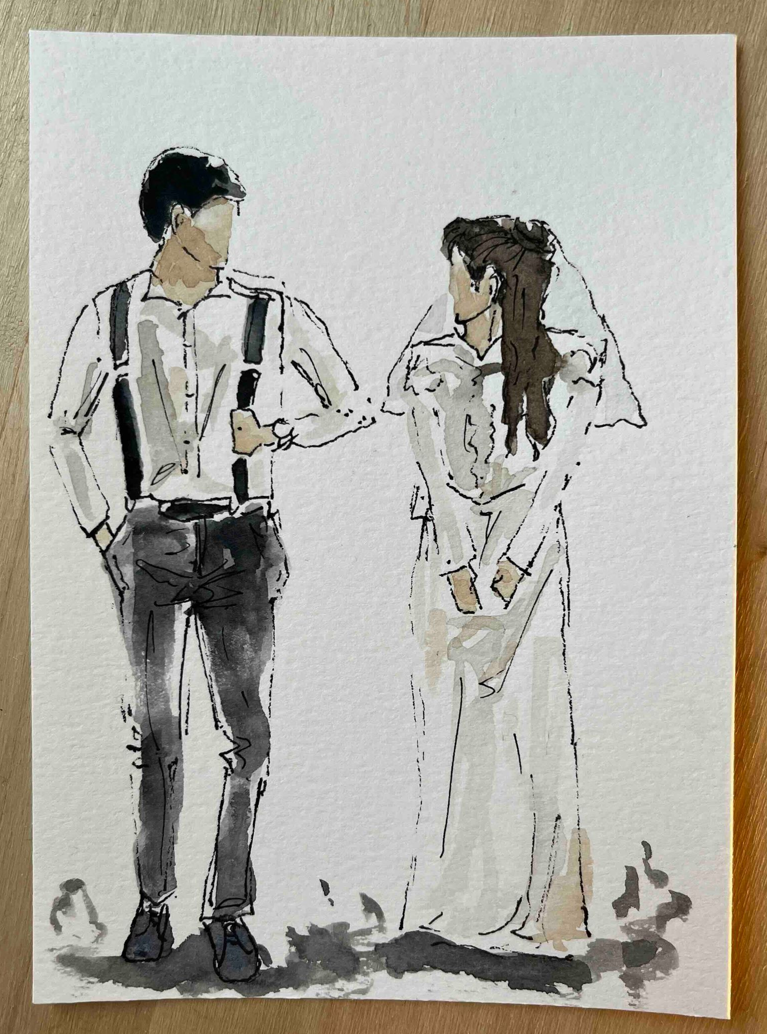 live illustratie bruidspaar