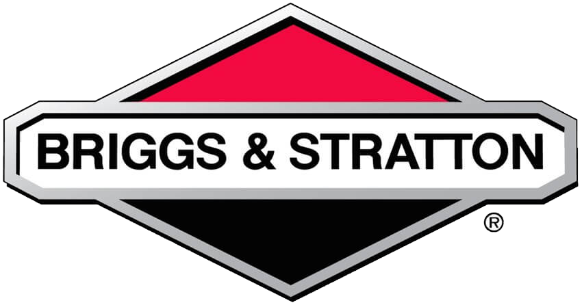 The logo for briggs and stratton is a red , black and white diamond.