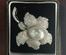 Pearl and Diamond Brooch, and Ruby and Diamond Ring- Jewelry