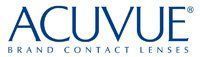 ACUVUE brand contact lenses logo in dark blue. Text: ACUVUE brand contact lenses logo in dark blue. Text: