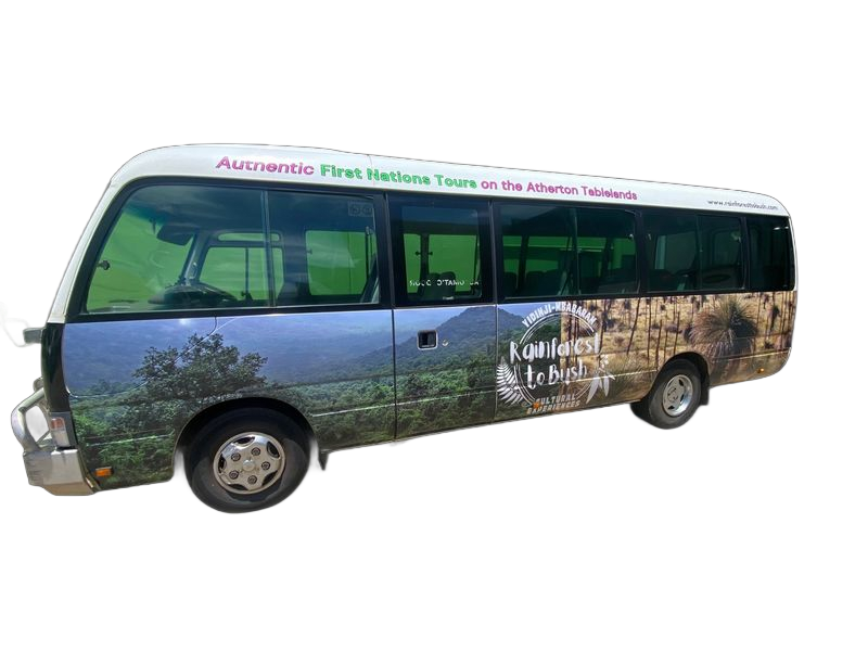 White Tour Bus With Landscape Design, for Tours in the Atlantic Islands — Millard Signs in Smithfield, QLD