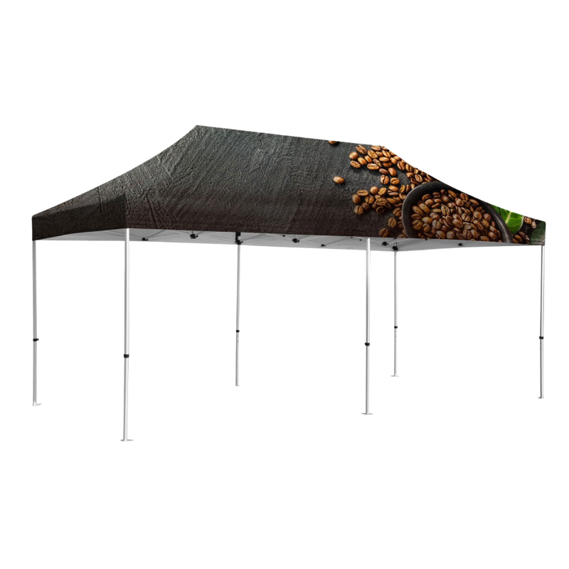 Coffee-themed Pop-up Tent With a Dark Wood Background — Millard Signs in Portsmith, QLD