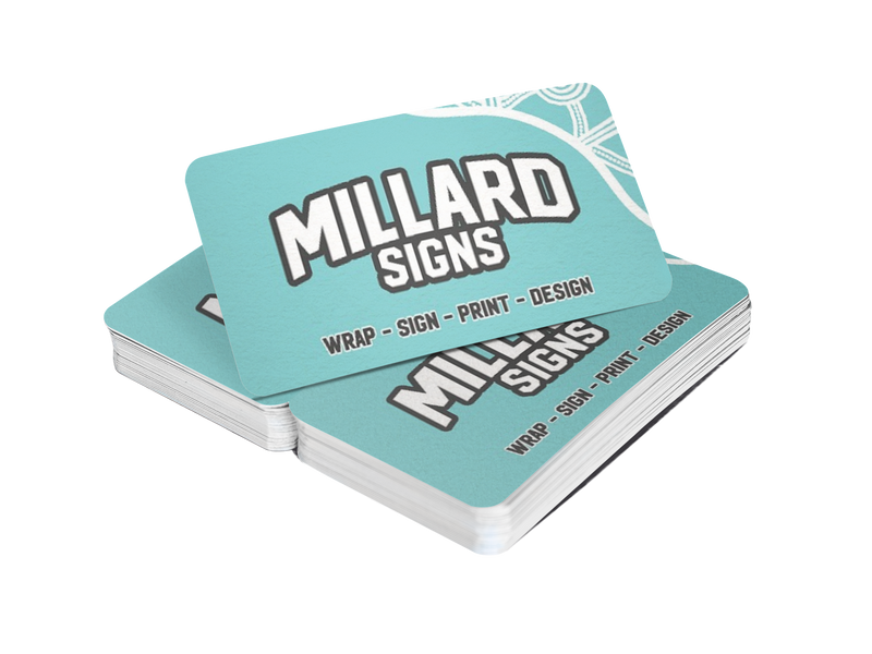 Pile of Teal Business Cards With Rounded Corners — Millard Signs in Portsmith, QLD