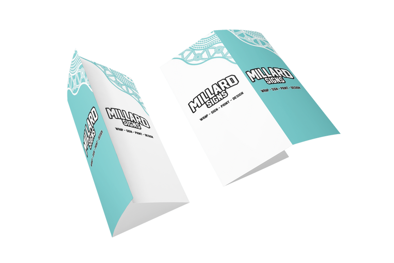 Two Teal and White Brochures — Millard Signs in Portsmith, QLD