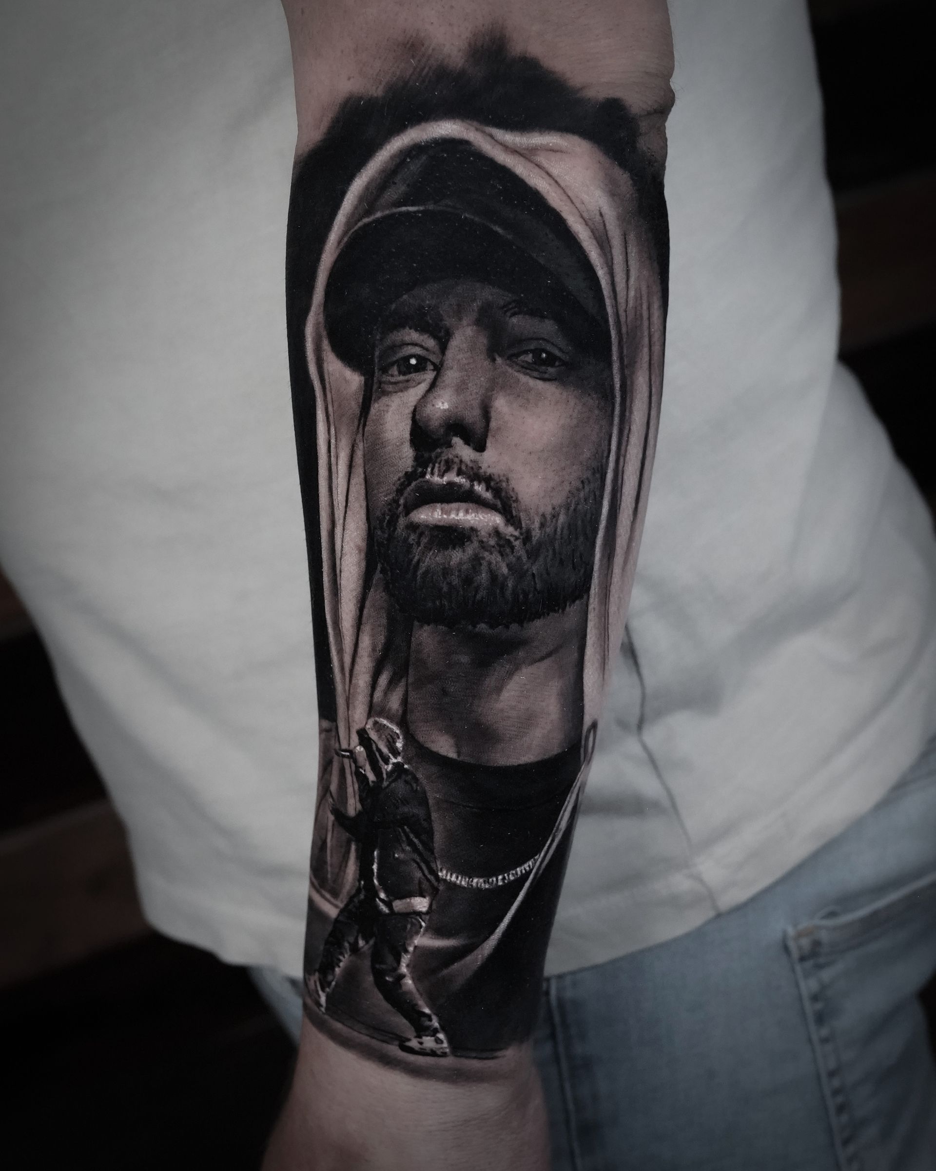 black and grey realism script tattoo london