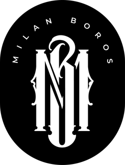 A black and white logo with the letter m in a circle.