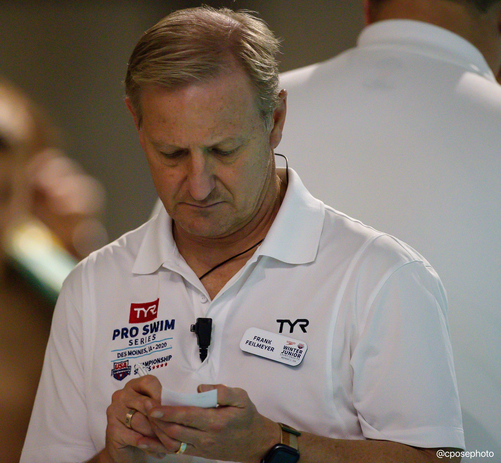 Photo of Frank Feilmeyer working as a swimming official.