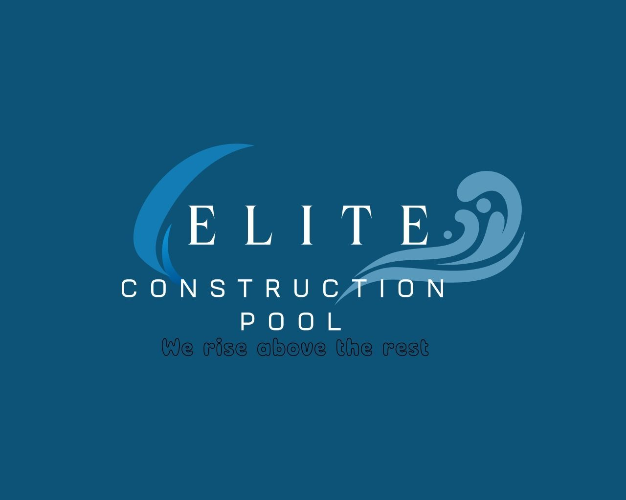 Logo for Elite Construction pool, featuring blue waves, the business name, "Full Renovation," and "We rise above the rest."