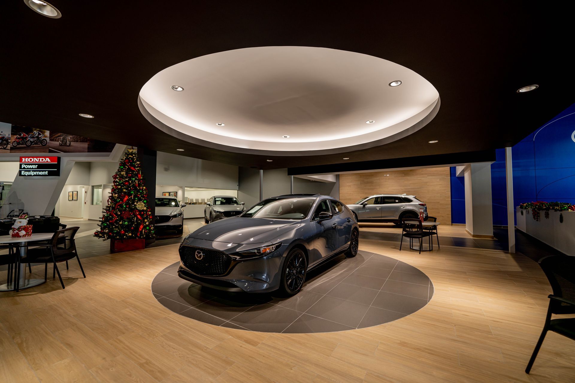 Corner building Beautiful showroom at Bella Auto Mall designed and built by DEV Builders Group.