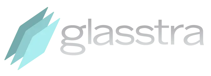 Logo of Glasstra, with abstract overlapping diamond shapes and the company name.