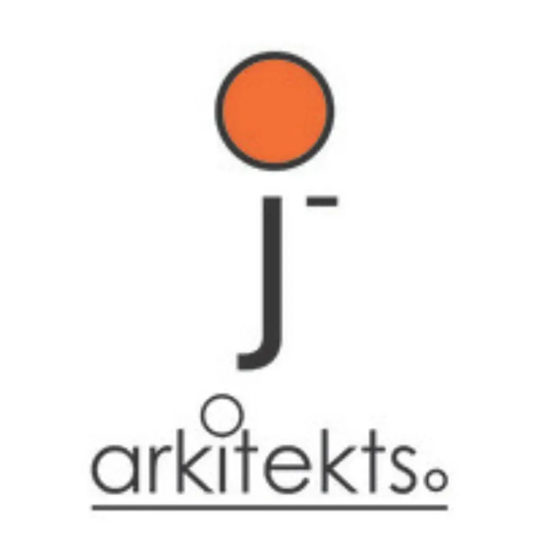 Logo with orange circle above the letter "j" and the word "arkitekts" below.