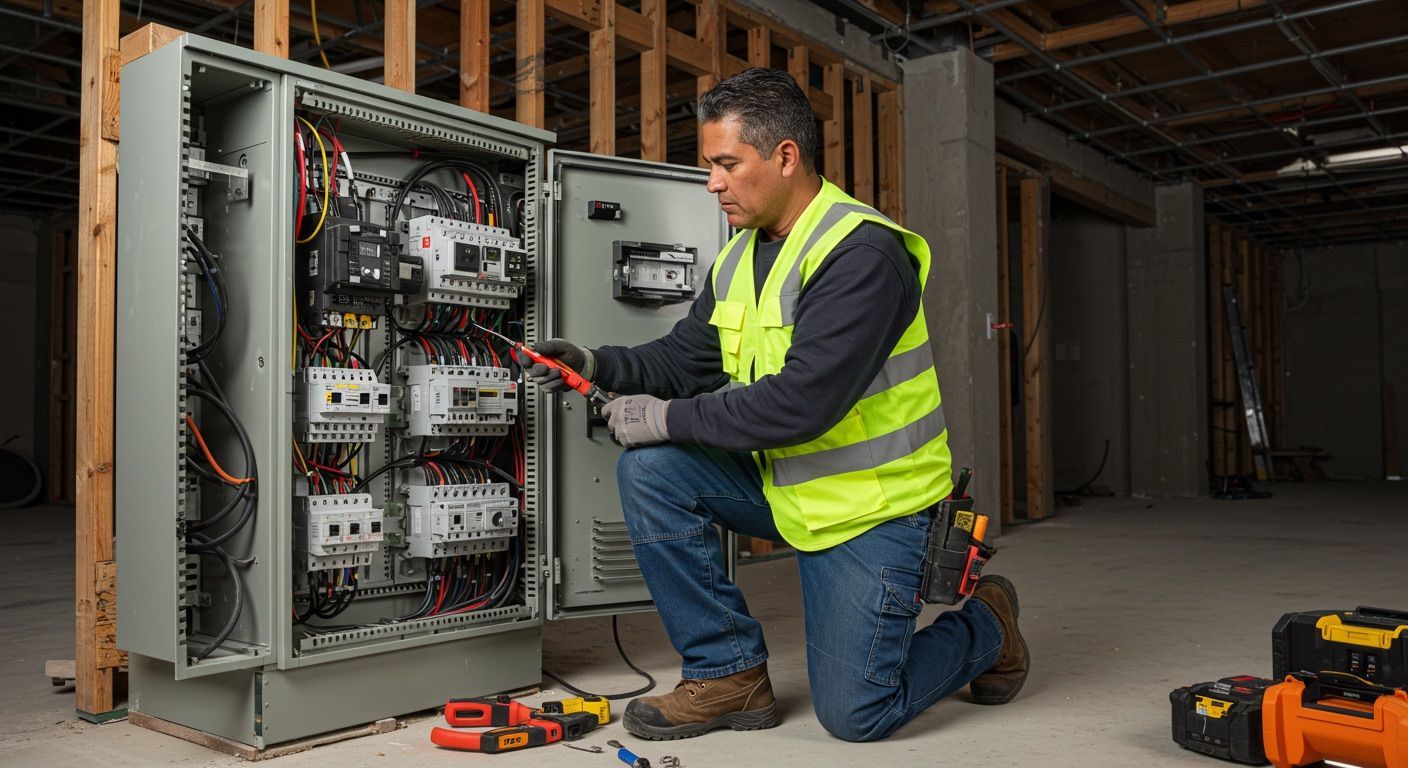 Electrician working on a commercial project
