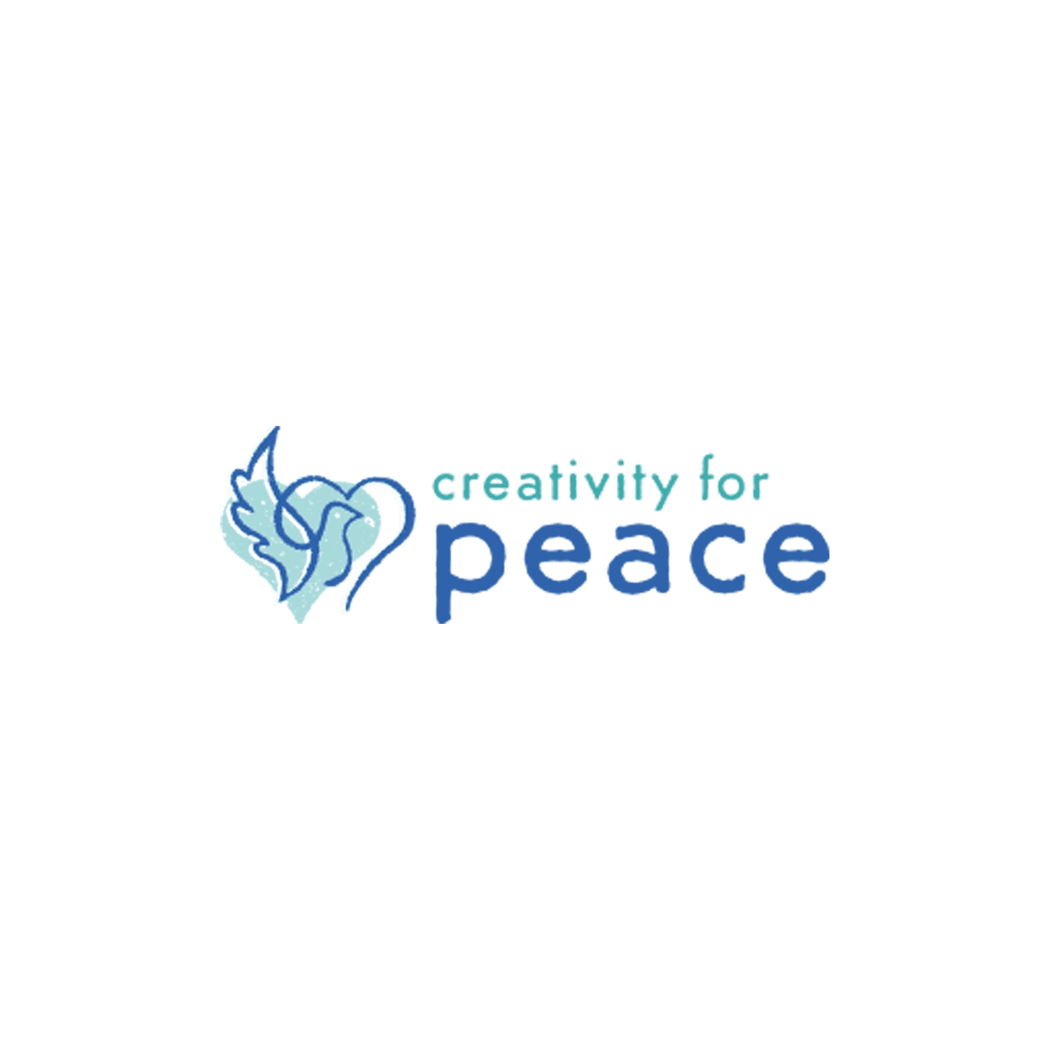 A logo for creativity for peace with a dove in a heart.