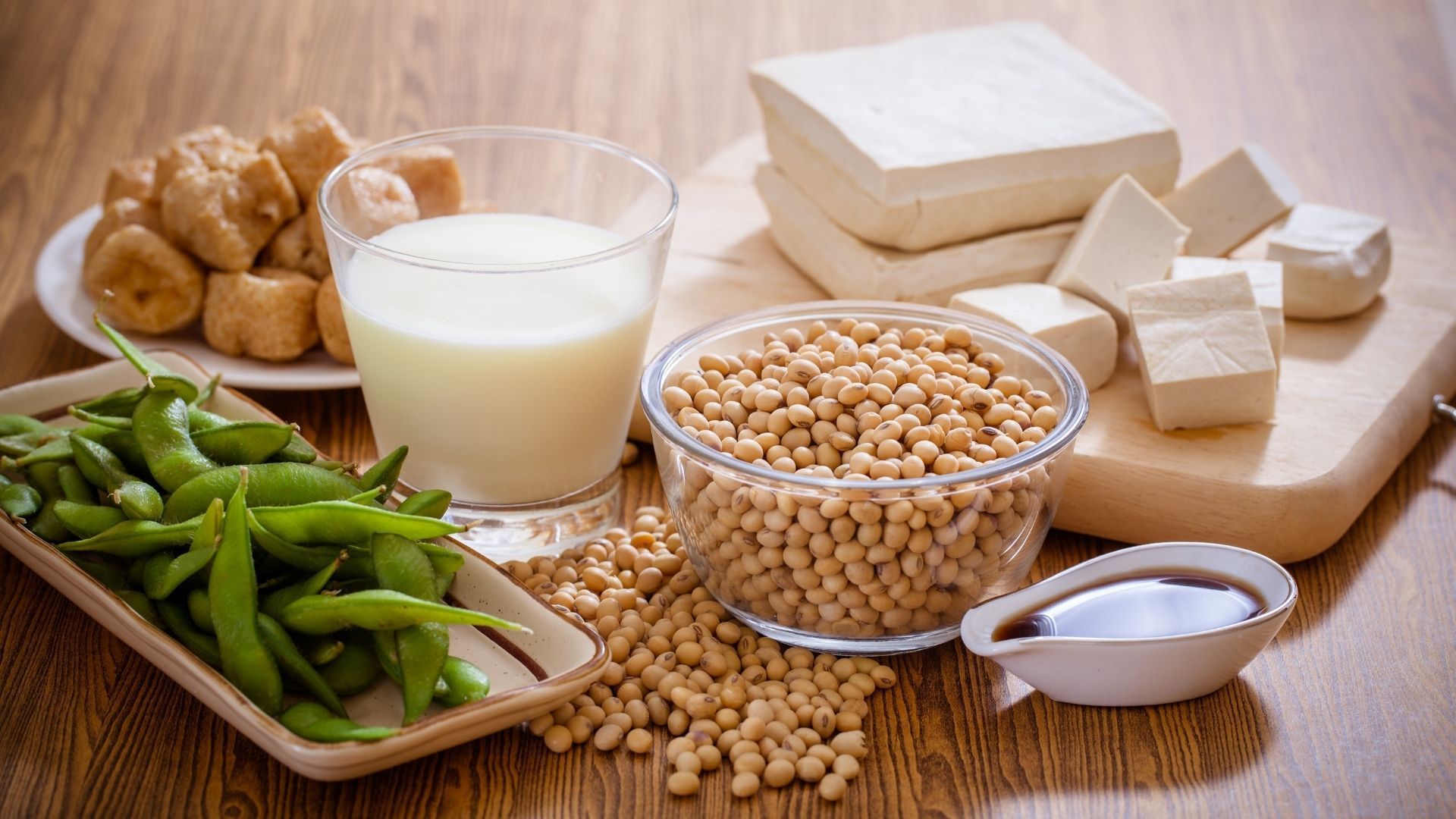 There are many different types of soy products on the table.