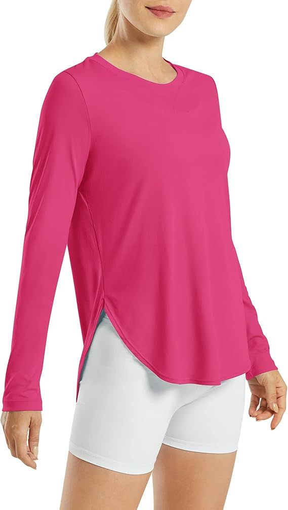 G4Free Women's UPF 50+ Long Sleeve Sun Shirt – Lightweight, breathable workout top with sun protection, perfect for hiking, gym, and outdoor activities, featuring a longer back for extra coverage