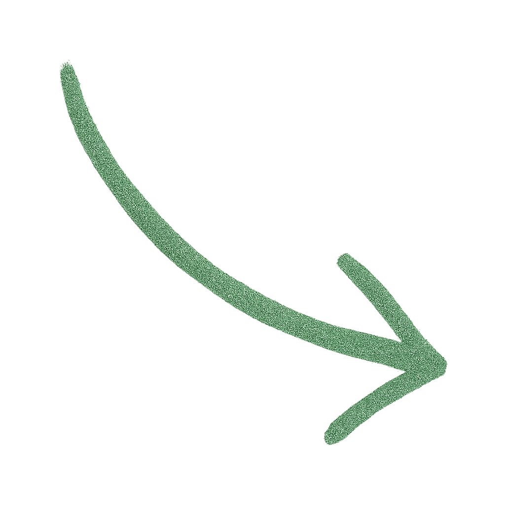 Green, curved arrow pointing down and to the right.