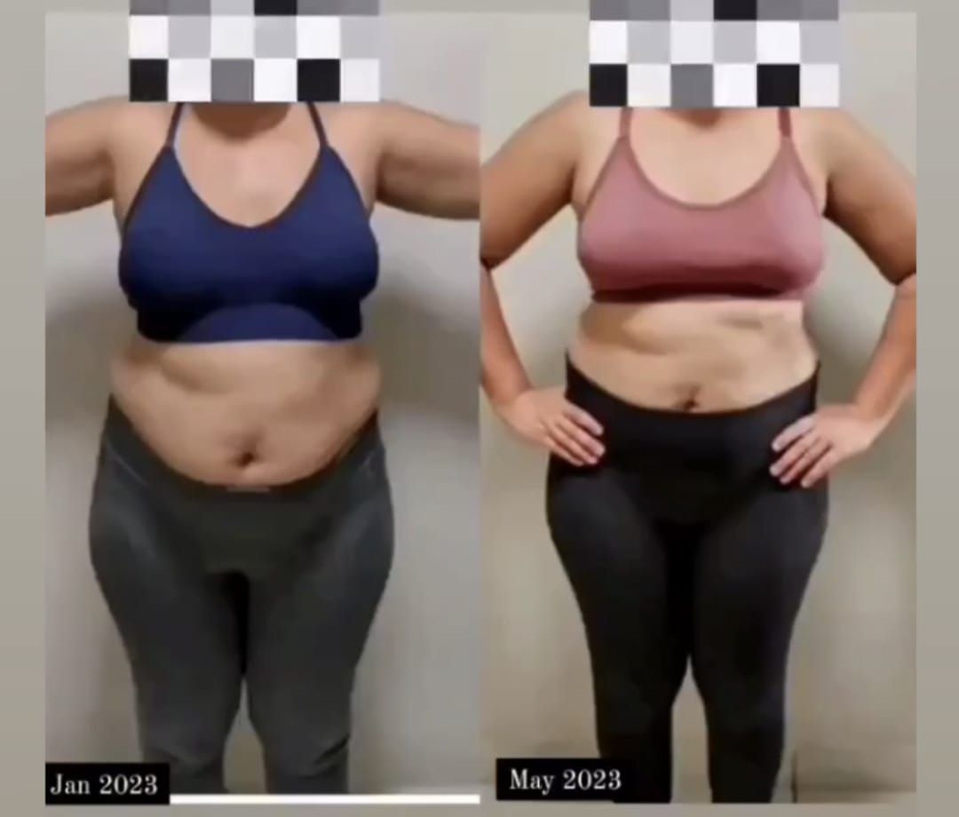 A picture of a woman before and after losing weight