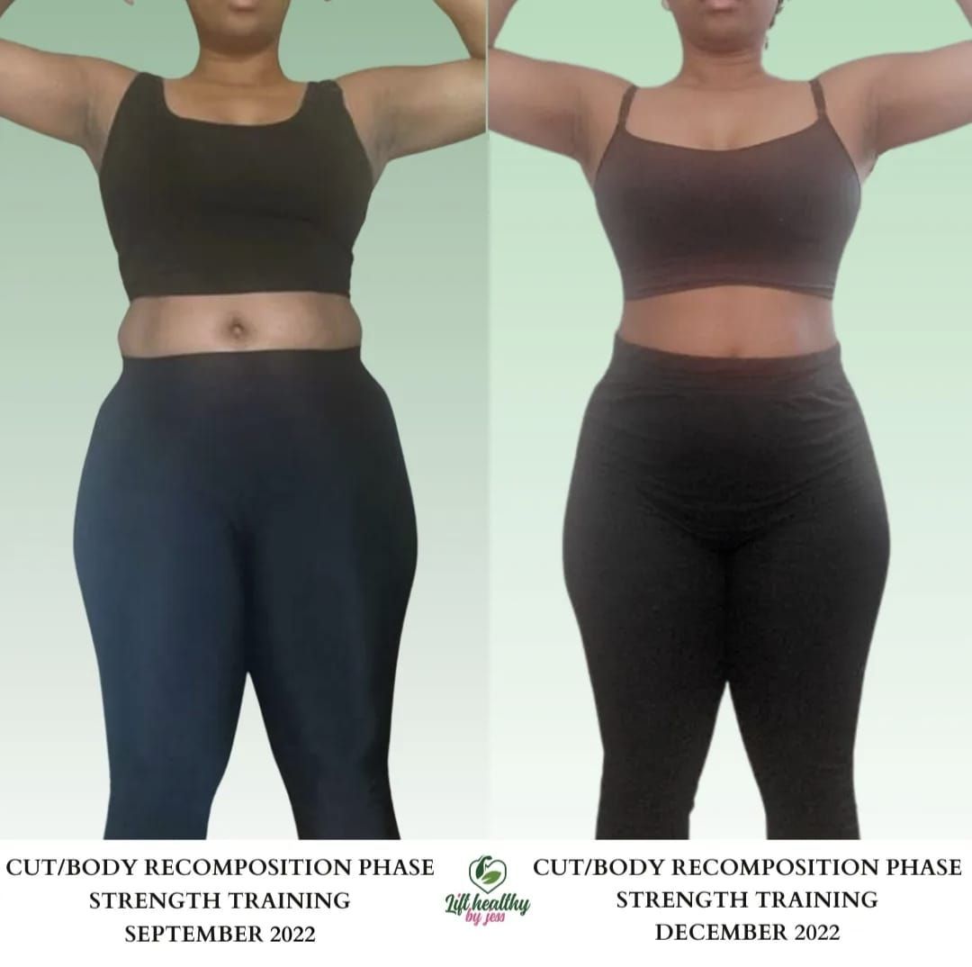 A picture of a woman before and after strength training