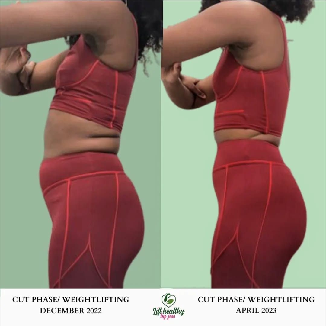 Two pictures of a woman before and after weightlifting