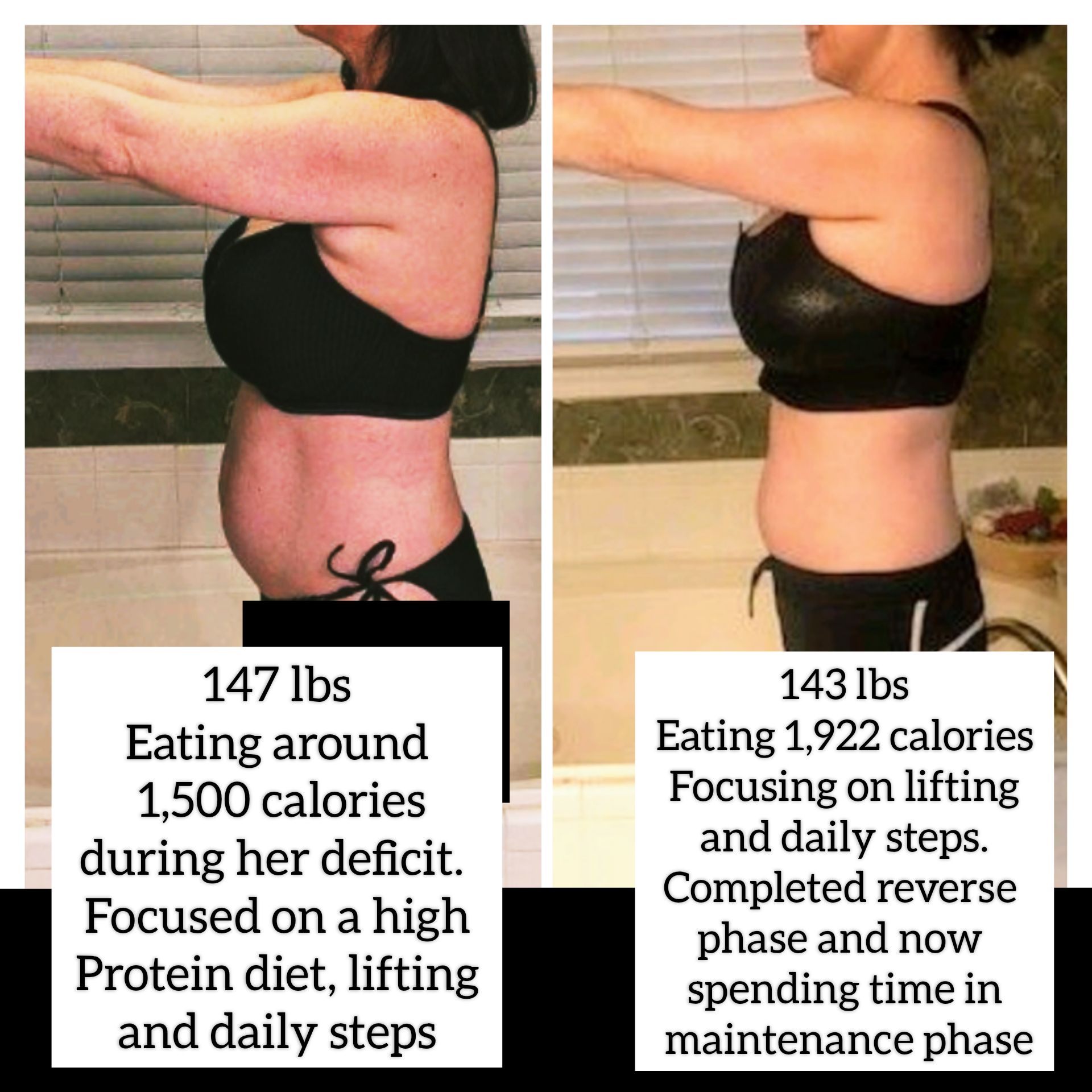 A woman is eating around 1,500 calories during her deficit