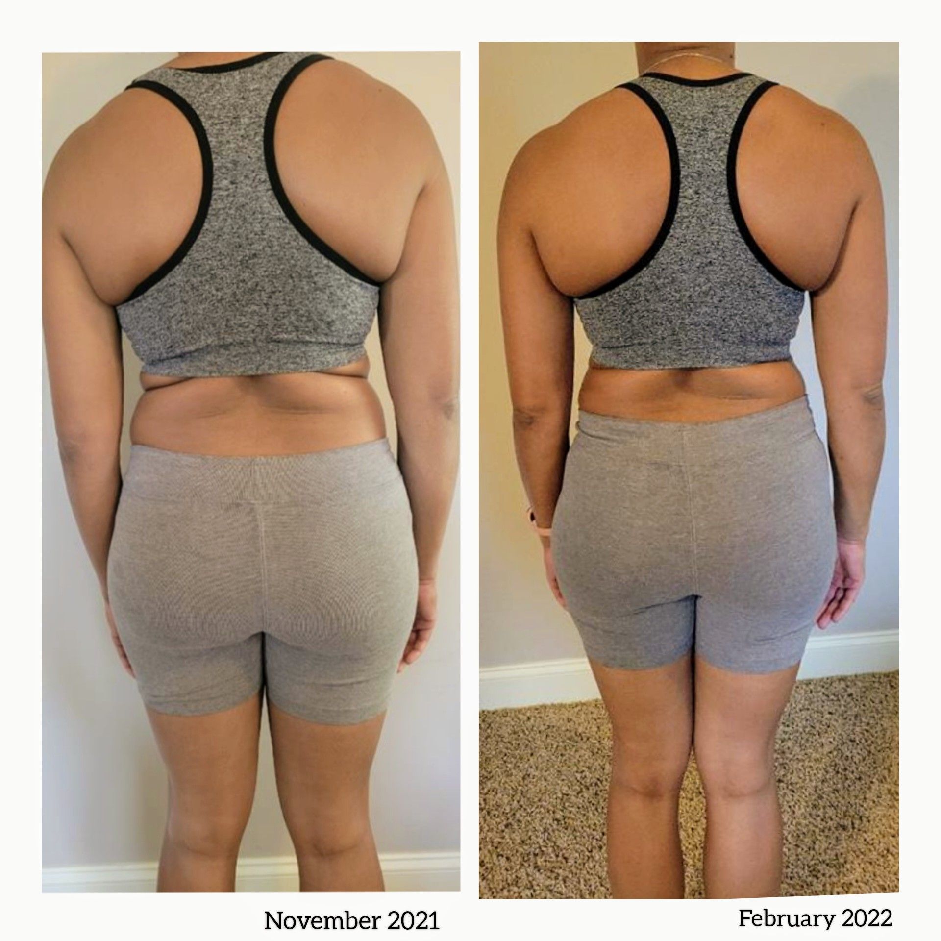 A before and after photo of a woman 's back