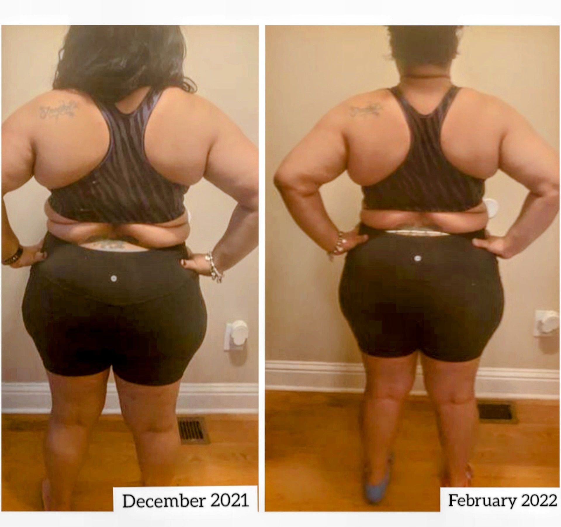 A woman is standing in front of a wall with her hands on her hips.