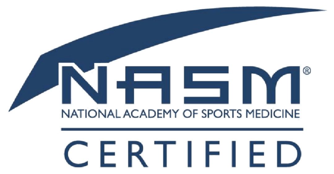 The nasm logo is certified by the national academy of sports medicine.