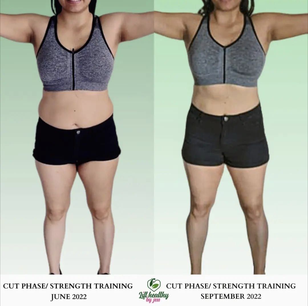 A before and after photo of a woman in a sports bra