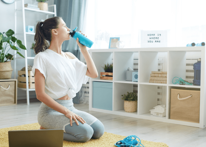 Drinking water during Virtual Zumba class