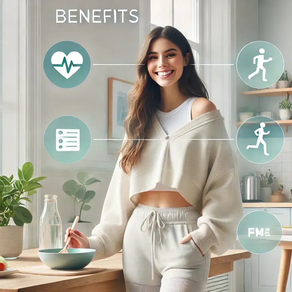 A woman is standing in a kitchen next to a table with a bowl of food.