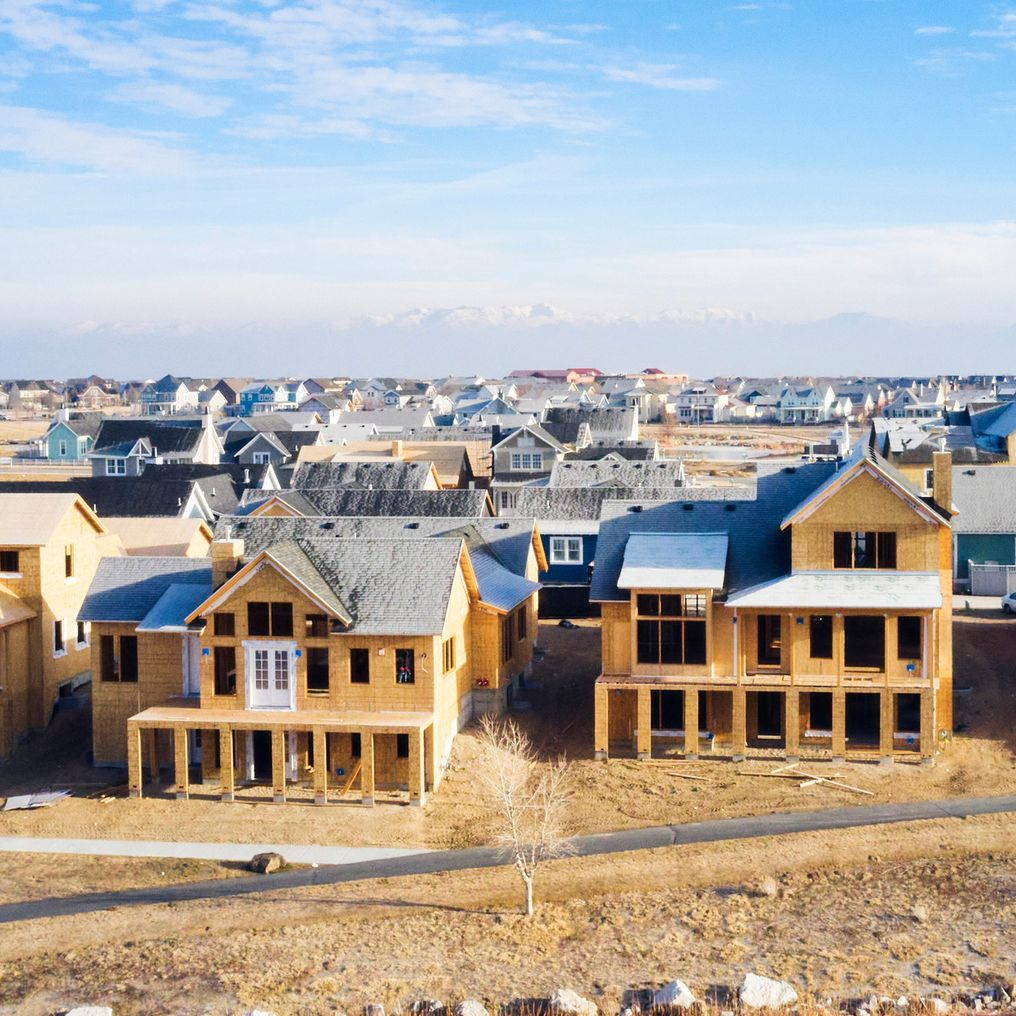Aerial view of Los Angeles neighborhood with new home builds showing current construction trends.