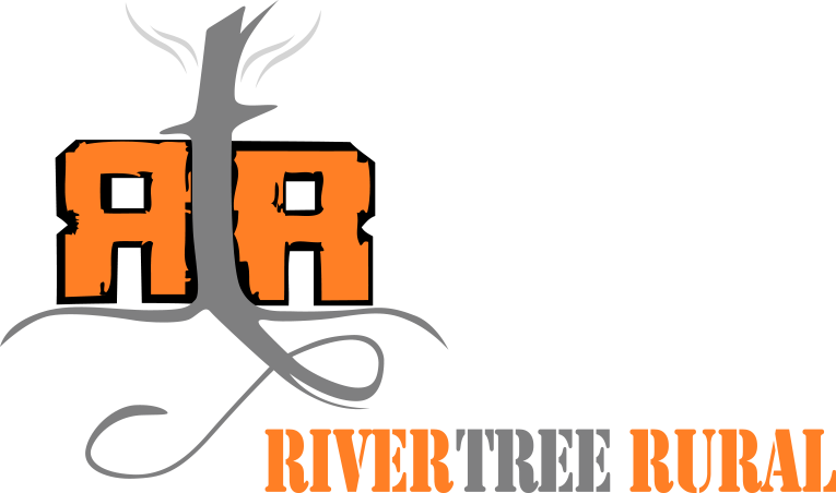 Logo for Rivertree Rural featuring stylized orange block letters 