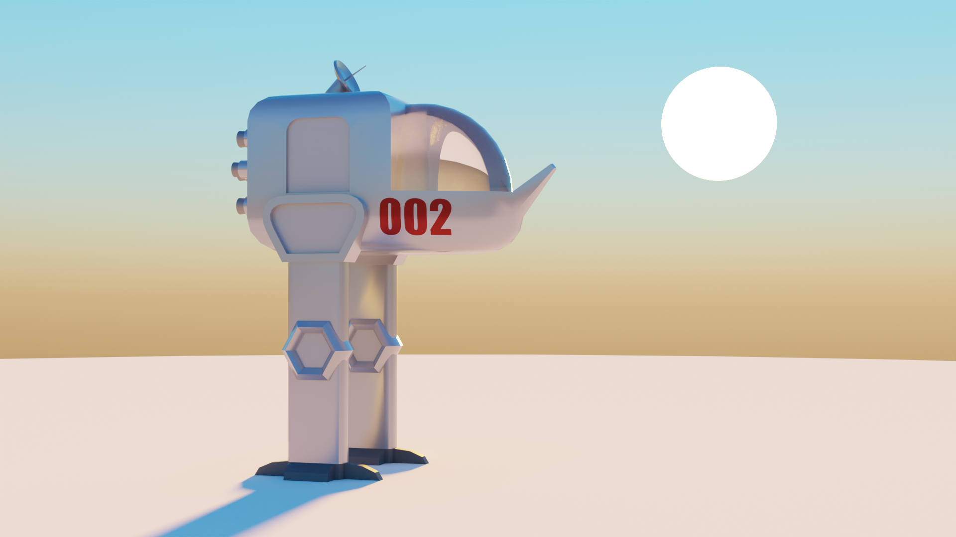 A futuristic white structure labeled